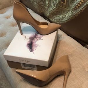 JESSICA SIMPSON, size 8, 5 inch heel,tan patent, gently worn. So Pretty!!